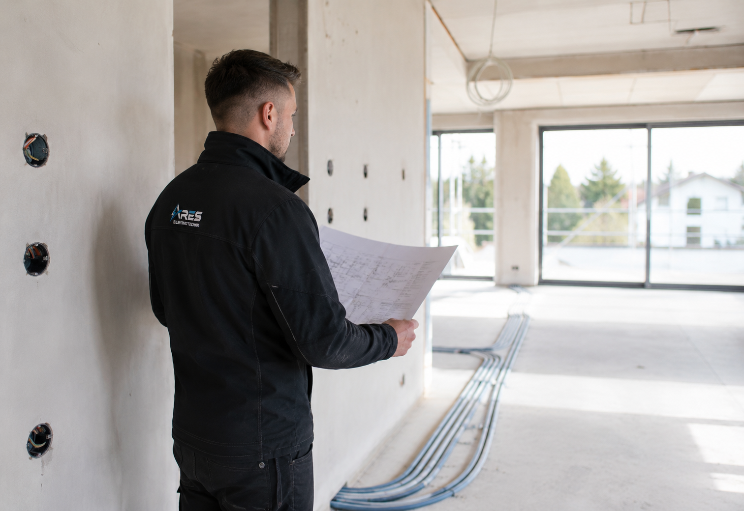 Elektroinstallation im Neubau in Frankfurt mit Leitungen und moderner Gebäudetechnik